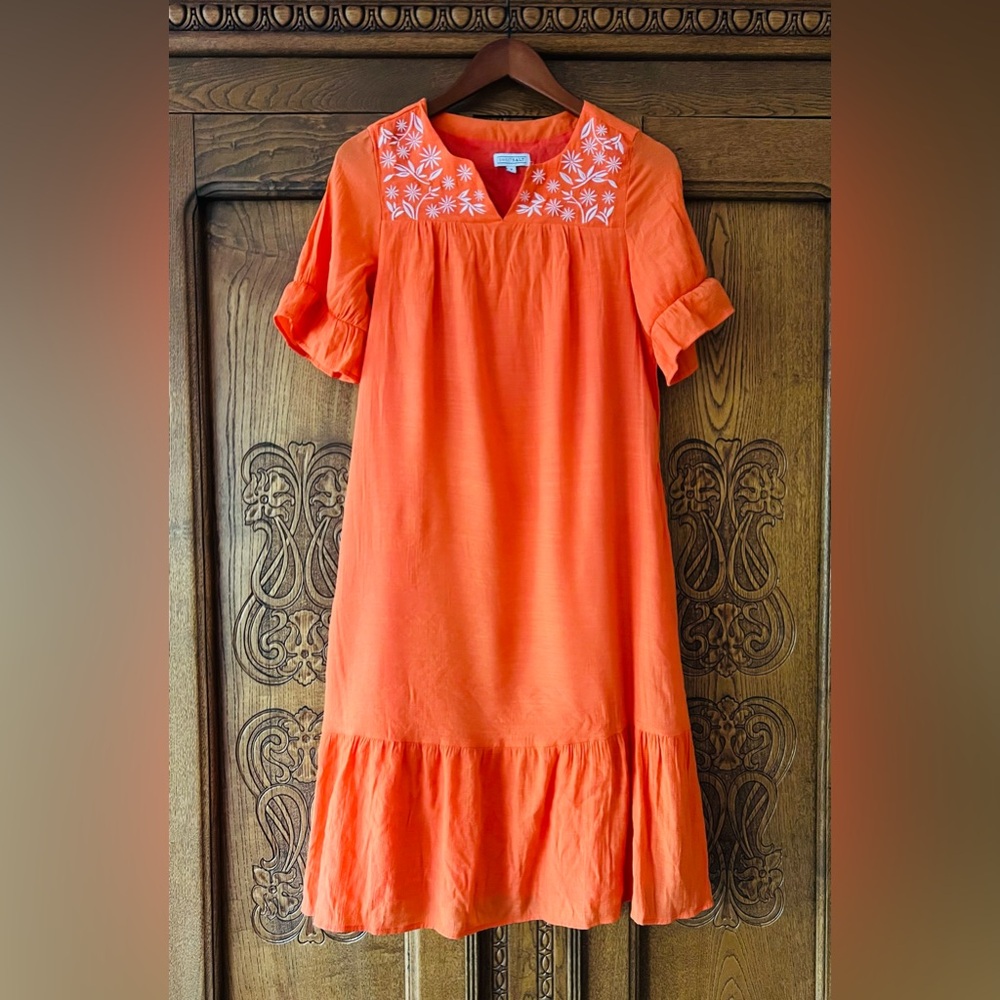 Sweet Salt Orange Gauze Midi Dress, Lined, Embroidery, 2 Side Pockets Size 4